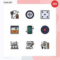 grupo de 9 signos y símbolos de colores planos de línea rellena para el sitio web del juego de la aplicación de ubicación que comparten elementos de diseño vectorial editables vector