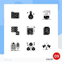 9 User Interface Solid Glyph Pack of modern Signs and Symbols of server database perfume mug food and restaurant Editable Vector Design Elements