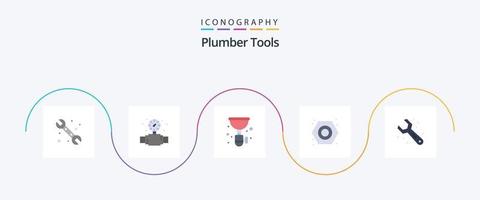 Plumber Flat 5 Icon Pack Including adjustable. plumber. pipe. nut. siphon vector