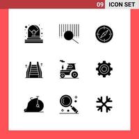 Group of 9 Solid Glyphs Signs and Symbols for truck tractor compass car electric Editable Vector Design Elements