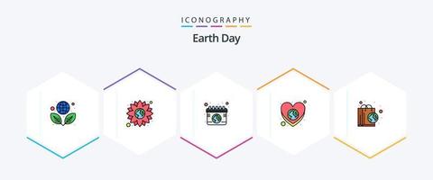 Earth Day 25 FilledLine icon pack including ecology. care. calendar. love. earth vector