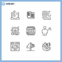 Mobile Interface Outline Set of 9 Pictograms of architecture security wlan protection search Editable Vector Design Elements