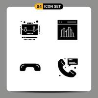 Group of 4 Solid Glyphs Signs and Symbols for business decline case communication hang up Editable Vector Design Elements