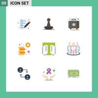 Universal Icon Symbols Group of 9 Modern Flat Colors of coins box mark kit emergency Editable Vector Design Elements