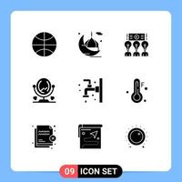 9 User Interface Solid Glyph Pack of modern Signs and Symbols of bath furniture pray mirror training Editable Vector Design Elements