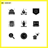 Modern Set of 9 Solid Glyphs and symbols such as man accounts check interface calculator Editable Vector Design Elements