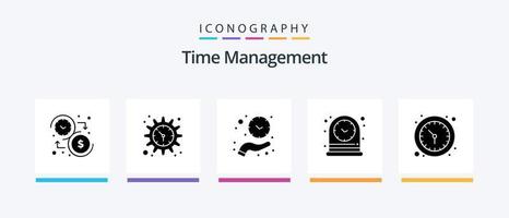 paquete de iconos de glifo 5 de gestión del tiempo que incluye reloj. mesa. mirar. reloj. hora. diseño de iconos creativos vector