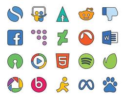 20 Social Media Icon Pack Including beats pill envato grooveshark spotify video vector