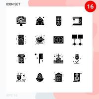 Set of 16 Vector Solid Glyphs on Grid for payment mobile control machine electric Editable Vector Design Elements
