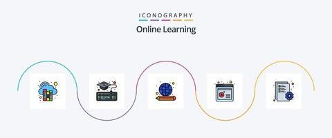 Online Learning Line Filled Flat 5 Icon Pack Including editing. document. education. website. computer vector