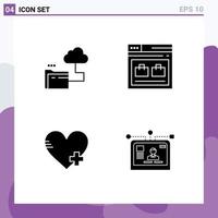 Pack of 4 creative Solid Glyphs of cloud add file web heart Editable Vector Design Elements