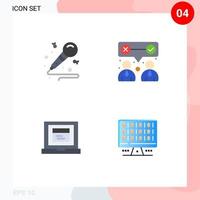 Pack of 4 creative Flat Icons of mic laptop hobby team web Editable Vector Design Elements
