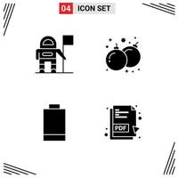 User Interface Pack of 4 Basic Solid Glyphs of astronaut power bomb play pdf document Editable Vector Design Elements