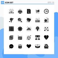 Pack of 25 Modern Solid Glyphs Signs and Symbols for Web Print Media such as audio sound data school audio Editable Vector Design Elements