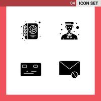 Modern Set of 4 Solid Glyphs Pictograph of diary credit card writing boy payment Editable Vector Design Elements