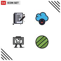 Set of 4 Modern UI Icons Symbols Signs for hobbies hang note book lock picture Editable Vector Design Elements