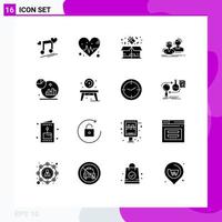 Set of 16 Vector Solid Glyphs on Grid for analysis couple box group student Editable Vector Design Elements