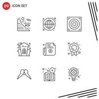 Group of 9 Outlines Signs and Symbols for medical house holiday worldwide halloween castle Editable Vector Design Elements