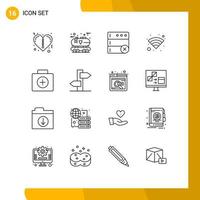 User Interface Pack of 16 Basic Outlines of suitcase first aid database briefcase wifi Editable Vector Design Elements