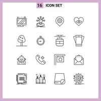 16 User Interface Outline Pack of modern Signs and Symbols of summer love gear flag heart Editable Vector Design Elements