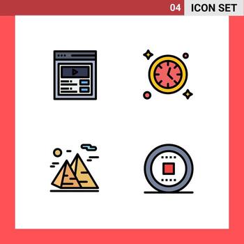 Filledline Flat Color Pack of 4 Universal Symbols of custom content nature web time travel Editable Vector Design Elements