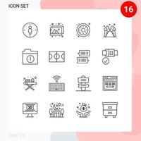 Pack of 16 creative Outlines of folder alert donut american ice Editable Vector Design Elements