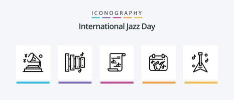 paquete de iconos de la línea 5 del día internacional del jazz que incluye reproducción. instrumento. música. cinta. música. diseño de iconos creativos vector