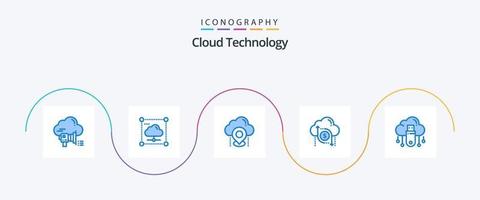 paquete de iconos azul 5 de tecnología en la nube que incluye dólar. nube. seguro. GPS. nube vector