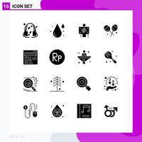 Solid Glyph Pack of 16 Universal Symbols of idr design patient web confectionery Editable Vector Design Elements