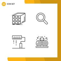 conjunto moderno de 4 colores planos y símbolos de línea de llenado, como codificación abstracta, desarrollo de aspecto dimensional, elementos de diseño vectorial editables vector