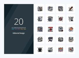 20 Editorial Design line Filled icon for presentation vector