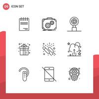 Modern Set of 9 Outlines and symbols such as celebration game work fun gift Editable Vector Design Elements