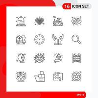 Pack of 16 Modern Outlines Signs and Symbols for Web Print Media such as green view car user eye Editable Vector Design Elements