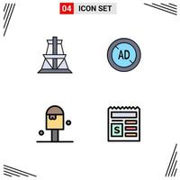 Set of 4 Modern UI Icons Symbols Signs for electrical ice transmission tower ad blocker summer Editable Vector Design Elements