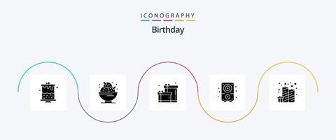 Birthday Glyph 5 Icon Pack Including candles. birthday. birthday. sound. multimedia vector