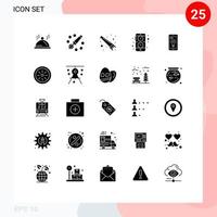 Pack of 25 Modern Solid Glyphs Signs and Symbols for Web Print Media such as location watch hand mobile app Editable Vector Design Elements