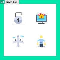 4 Universal Flat Icon Signs Symbols of key plane security property world Editable Vector Design Elements