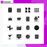 Pictogram Set of 16 Simple Solid Glyphs of cap fashion files crown nature Editable Vector Design Elements