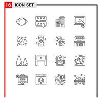 Pack of 16 Modern Outlines Signs and Symbols for Web Print Media such as supermarket sausage building food image Editable Vector Design Elements