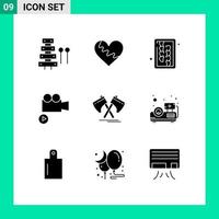 9 Creative Icons Modern Signs and Symbols of axe media favorite camera kitchen utensils Editable Vector Design Elements