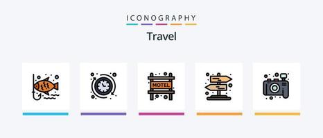 la línea de viaje llenó el paquete de 5 íconos que incluye el mapa. distancia. distancia. turista. bolsas. diseño de iconos creativos vector