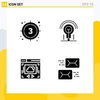 Editable Vector Line Pack of 4 Simple Solid Glyphs of countdown web page start idea cloud sharing Editable Vector Design Elements