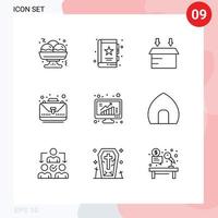 Set of 9 Modern UI Icons Symbols Signs for graph grow box bag case Editable Vector Design Elements