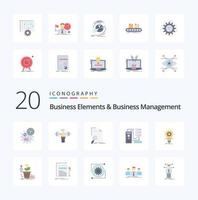 20 Business Elements And Business Managment Flat Color icon Pack like electronic data sport combination find vector