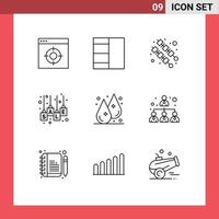 Set of 9 Modern UI Icons Symbols Signs for water humidity kebab drop sale label Editable Vector Design Elements