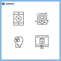 Line Pack of 4 Universal Symbols of locked bag location human online Editable Vector Design Elements