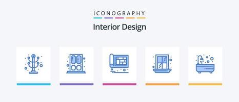 Paquete de 5 iconos de diseño interior azul que incluye bañera. casa. arquitectónico. ventana. ingeniero. diseño de iconos creativos vector