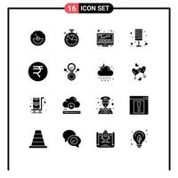 Set of 16 Commercial Solid Glyphs pack for rupee lamp internet furniture light Editable Vector Design Elements