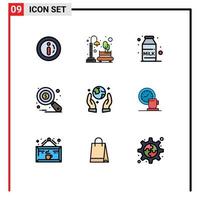 9 Universal Filledline Flat Colors Set for Web and Mobile Applications eco protection tax monitoring town data analysis research Editable Vector Design Elements
