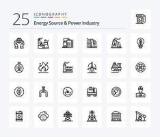 Energy Source And Power Industry 25 Line icon pack including industry. power. nature. energy . green vector